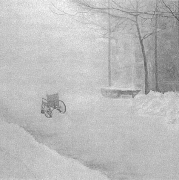 冬雪紛飛中的輪椅